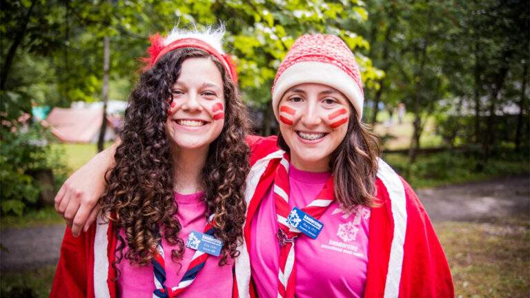 Girl guides posing for a photo while on tour in Switzerland
