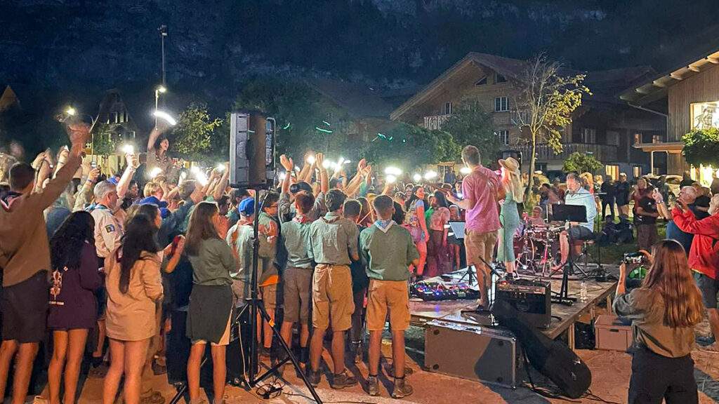 Scouts celebrating at KISC in Switzerland