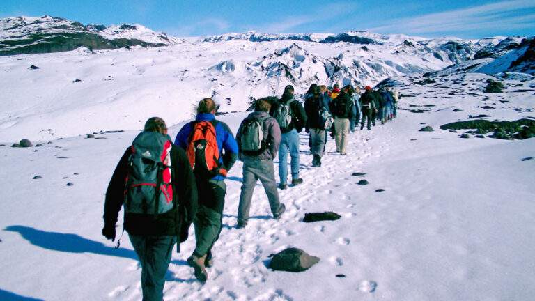 Group of people doing a glacier hike in Iceland