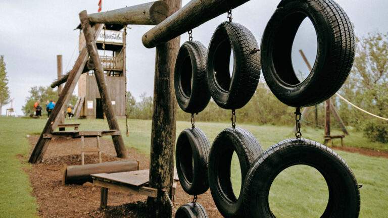 obstacle course with tyres
