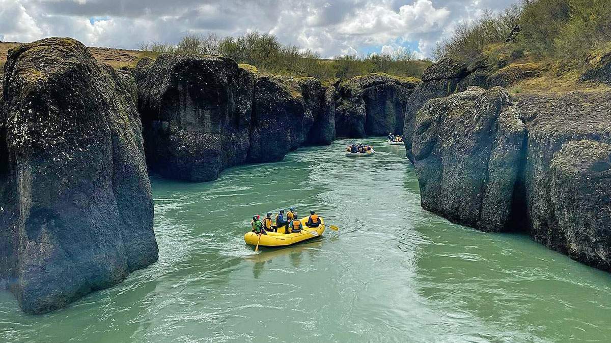 White water rafting on a river in Iceland