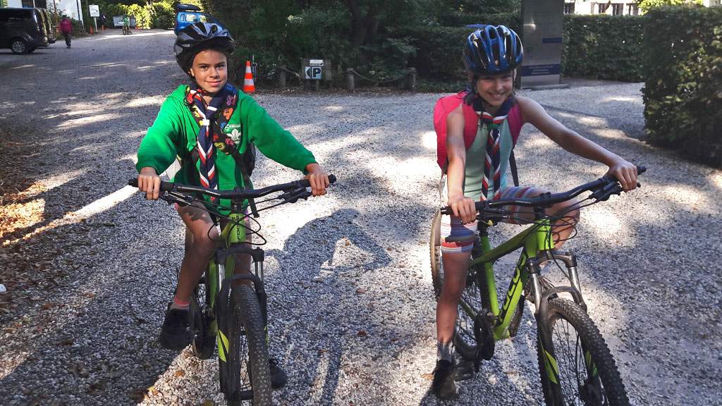 Young girls mountain biking
