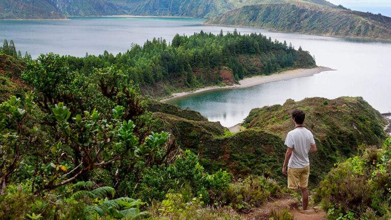 Person hiking in the Azores