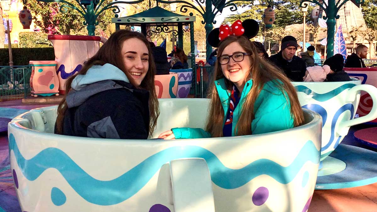 Disneyland Paris with Girl Guides on a ride wearing minnie ears