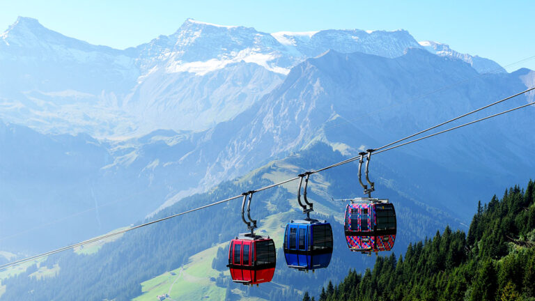 Swiss alps: The Tschentenalp cable car in Adelboden in the Bernese Oberland