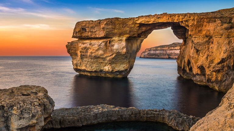 Gozo, Malta - The beautiful Azure Window, a natural arch and famous landmark on the island of Gozo at sunset