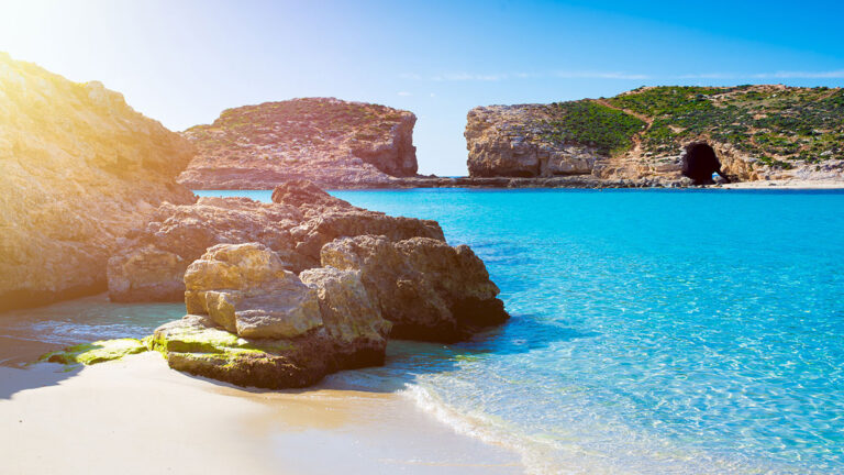 Very clear water at malta blue lagoon. Sunny day at blue lagoon malta gozo island paradise