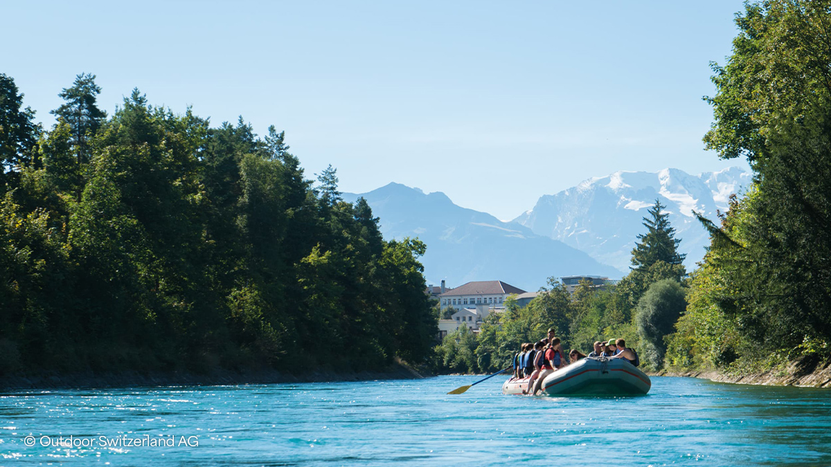 picture of aare float on a lake in Interlaken, Switzerland