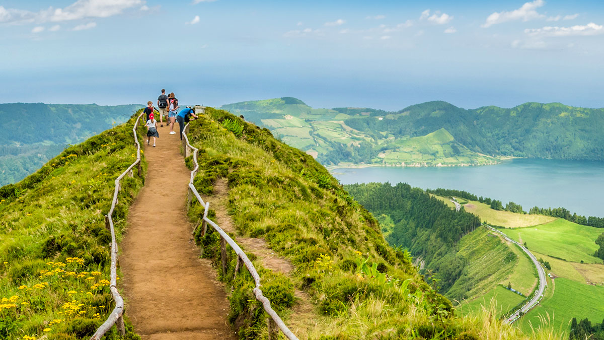 Miradouro da Boca do Inferno overlooking the lakes of Sete Cidades on the island of Sao Miguel in the Azores, Portugal