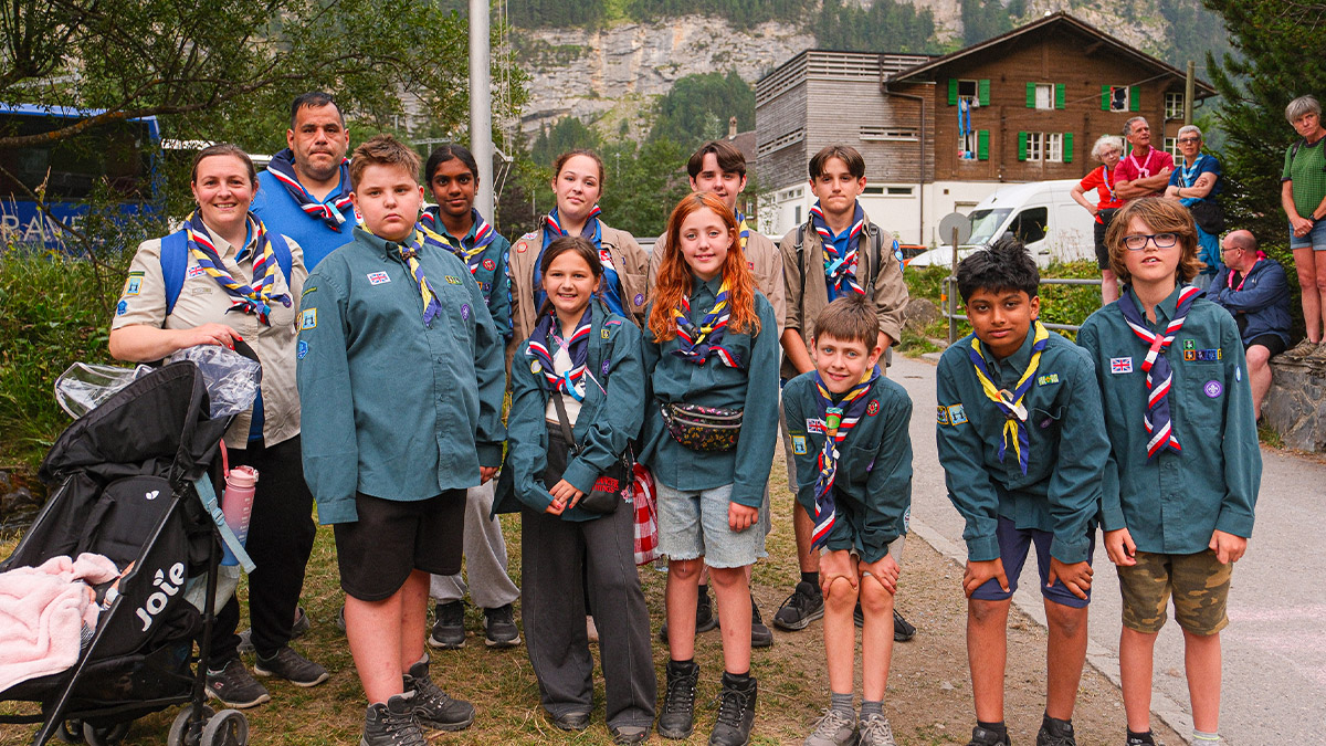 4th Welling Scouts posing for a group photo at KISC in Kandersteg, Switzerland