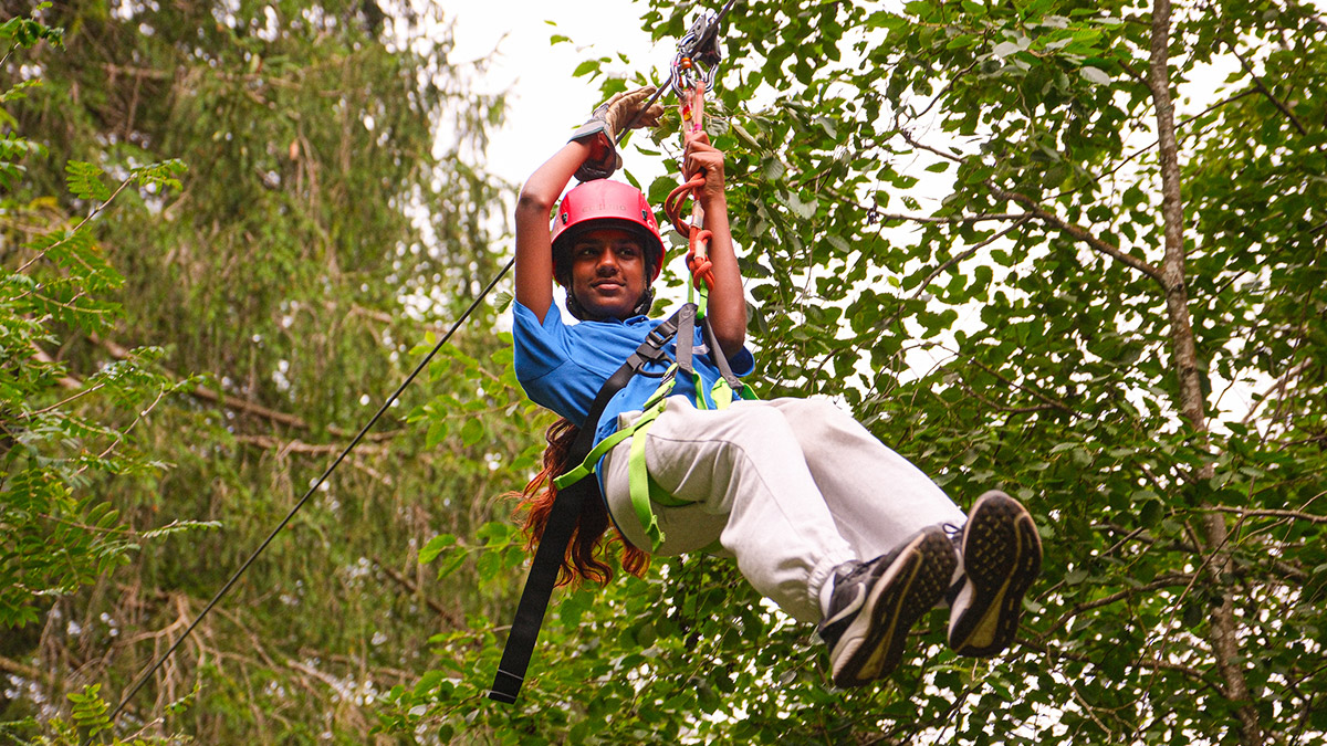 A member of 4th Welling Scouts on the zipwire at KISC in Kandersteg, Switzerland