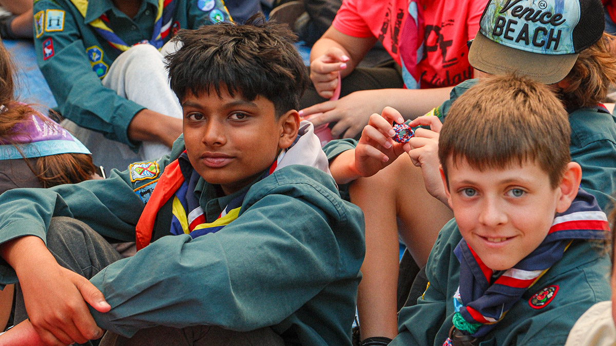 4th Welling Scouts sat at the International Campfire at KISC in Kandersteg, Switzerland