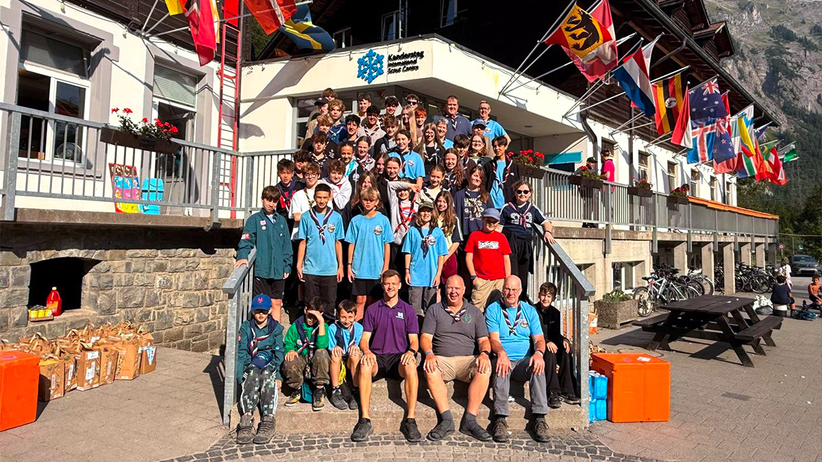 Tunbridge Scouts outside Kandersteg International Scout Centre (KISC) In Kandersteg Switzerland