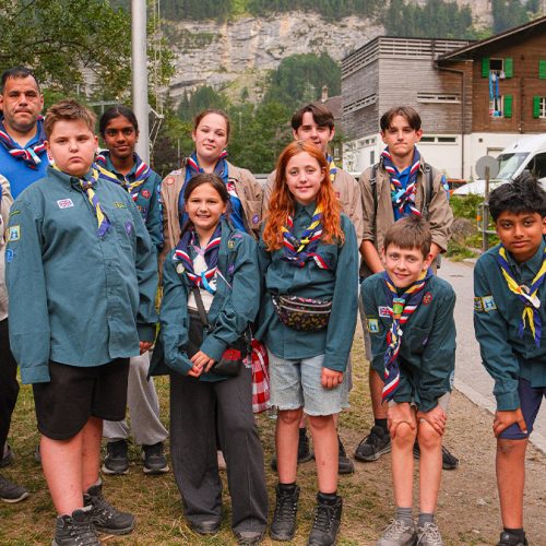 4th Welling Scouts posing for a group photo at KISC in Kandersteg, Switzerland
