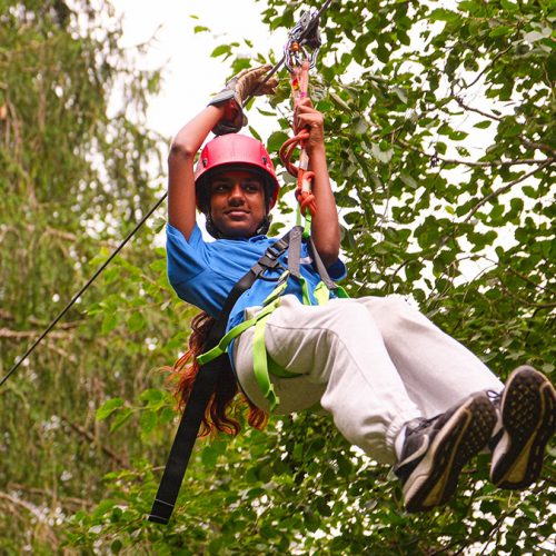 A member of 4th Welling Scouts on the zipwire at KISC in Kandersteg, Switzerland