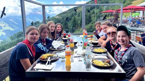 WiltshireGuides in Adelboden and heading up the mountain in their final cable car