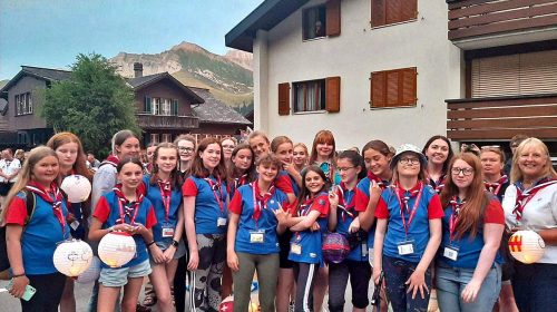 Girl Guide group posing for a photo in Switzerland