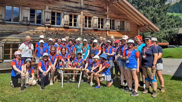 Girl Guide group posing for a photo in Switzerland Our Chalet