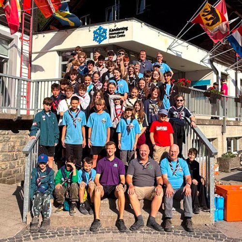 Tunbridge Scouts outside Kandersteg International Scout Centre (KISC) In Kandersteg Switzerland