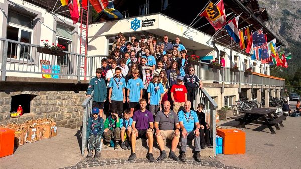 Tunbridge Scouts outside Kandersteg International Scout Centre (KISC) In Kandersteg Switzerland